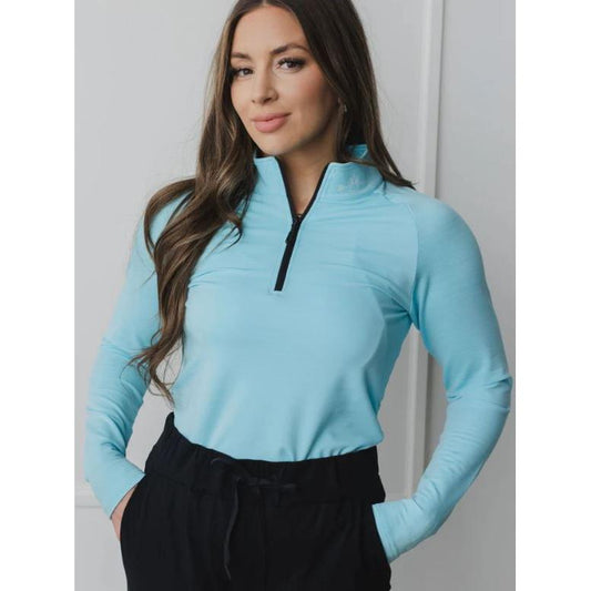 Bare Activewear Women's Long Sleeve 1/4 zip Shirt- Sky Blue