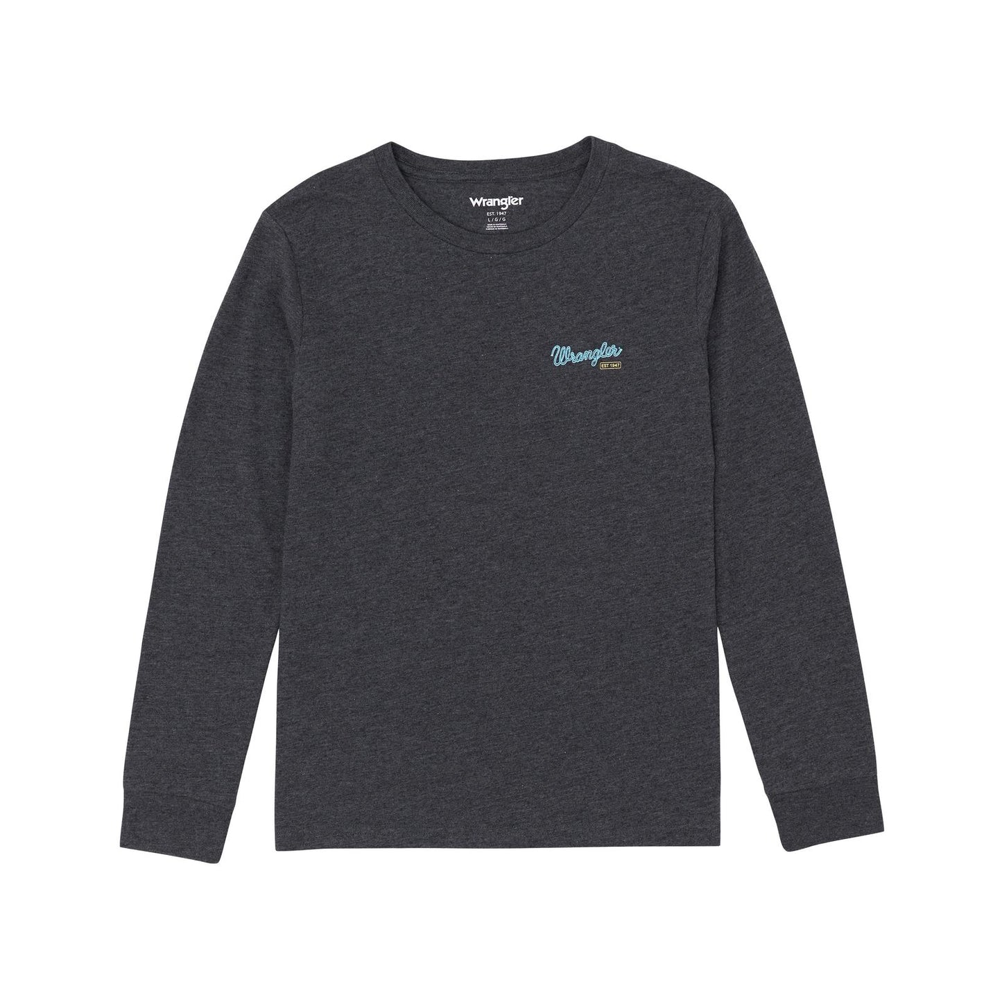 Wrangler Boys Long Sleeve Graphic Tee Shirt- Caviar Heather