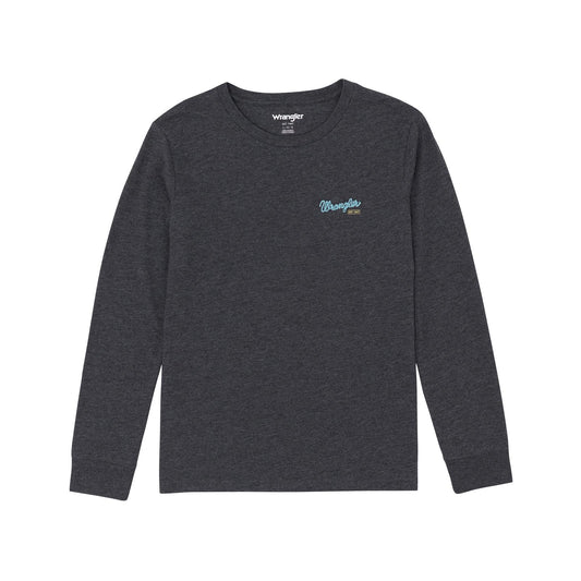 Wrangler Boys Long Sleeve Graphic Tee Shirt- Caviar Heather