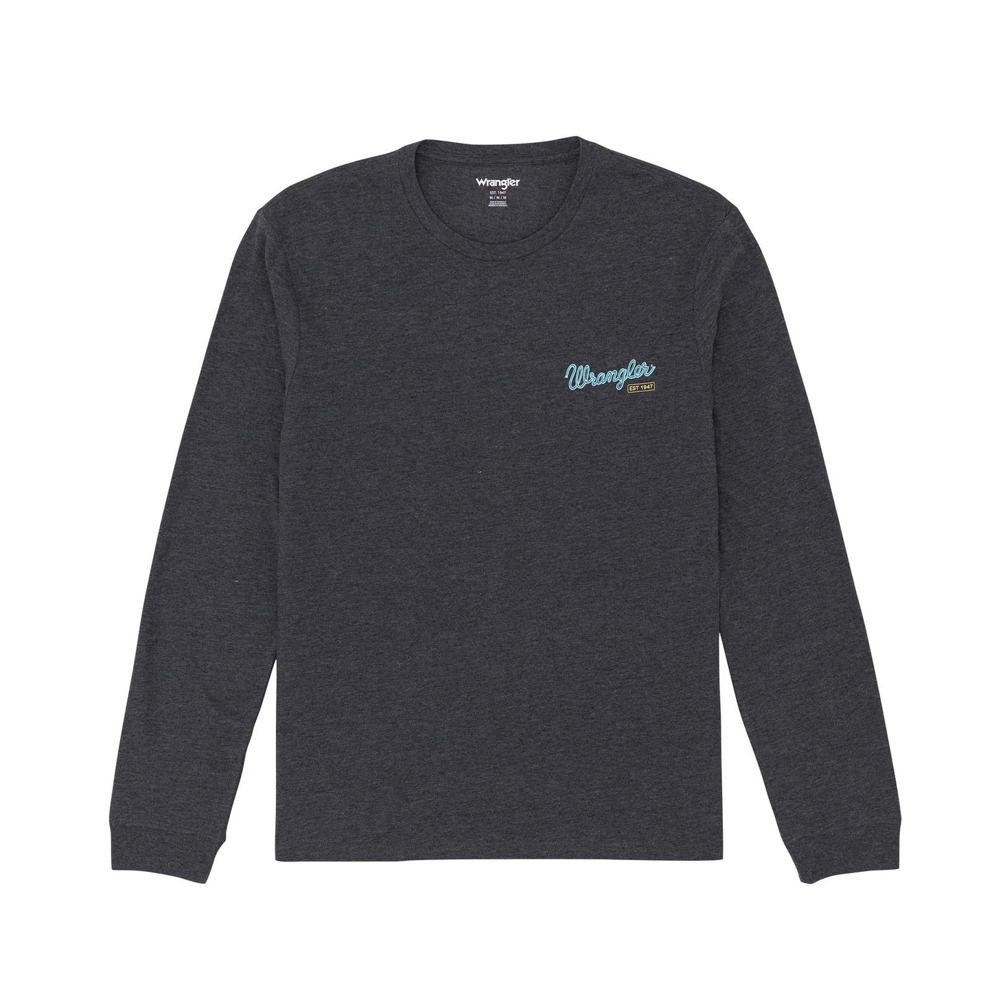 Wrangler Men's Graphic Long Sleeve Tee Shirt- Caviar Heather
