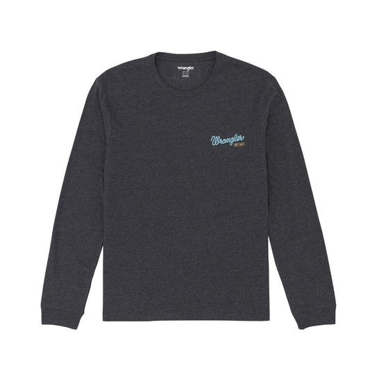 Wrangler Men's Graphic Long Sleeve Tee Shirt- Caviar Heather