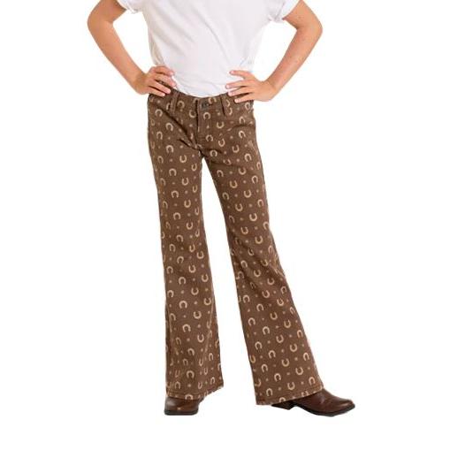 Rock & Roll Girls Horseshoe Print Button Flare-Brown