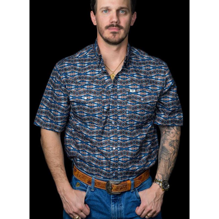 Ferrell Brand Men's The Case Short Sleeve Snap Shirt- Blue