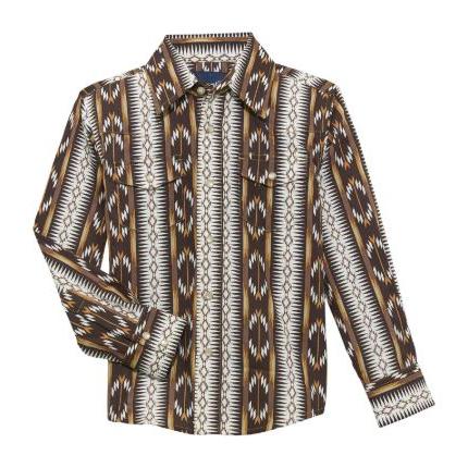 Wrangler Boy's Checotah Long Sleeve Shirt- Brown