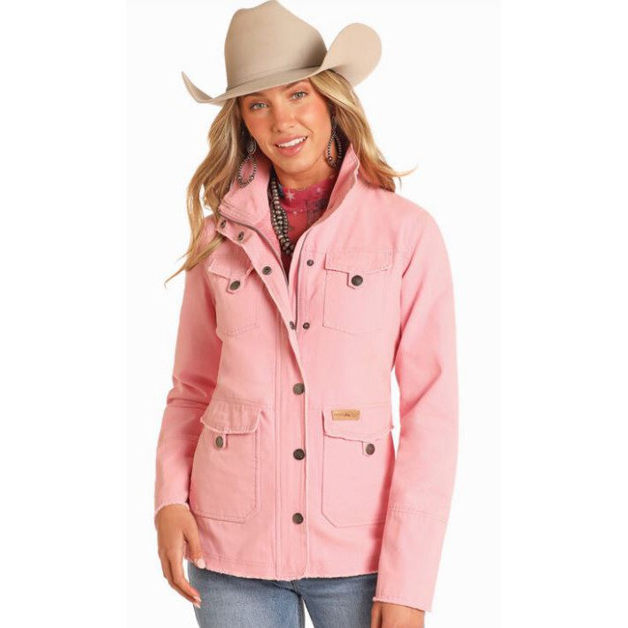 Powder River  Women's Long Sleeve Cotton Canvas Jacket- Powder Pink