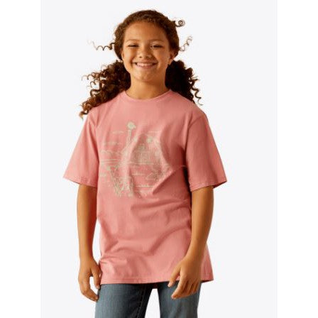 Ariat Girl's Short Sleeve Farm Scene Tee Shirt- Dusty Rose