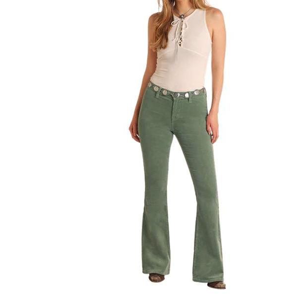 Rock & Roll Women's Corduroy Button Flare Jean-Jade