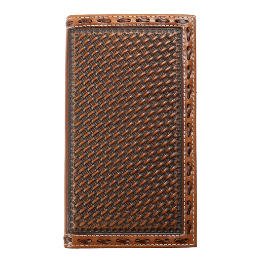 3D Men's Trifold Rodeo Style Basketweave Wallet- Brown - Irvine Tack & Western Wear
