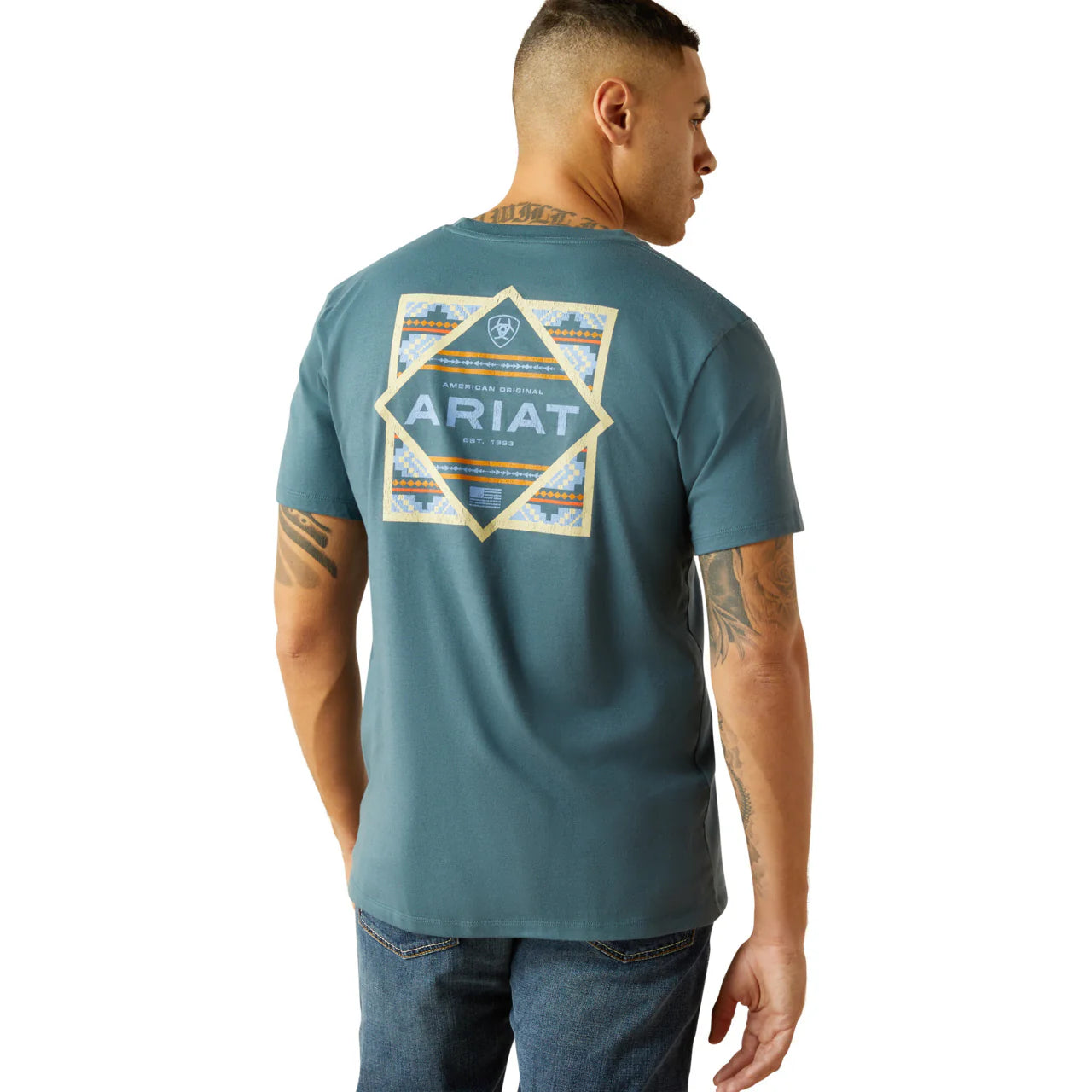 Ariat Men's Pueblo Serape Short Sleeve Tee Shirt- Lagoon Green