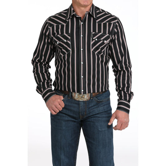 Cinch Men's Long Sleeve Western Stripe Shirt- Black