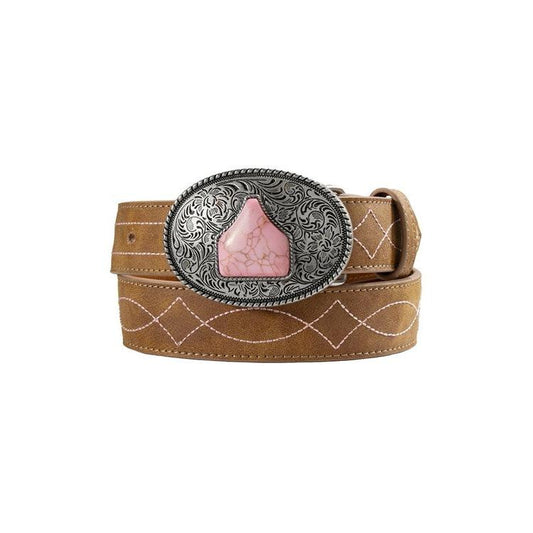 Angel Ranch Girl's 1 1/4"  Boot Stitch Belt- Brown