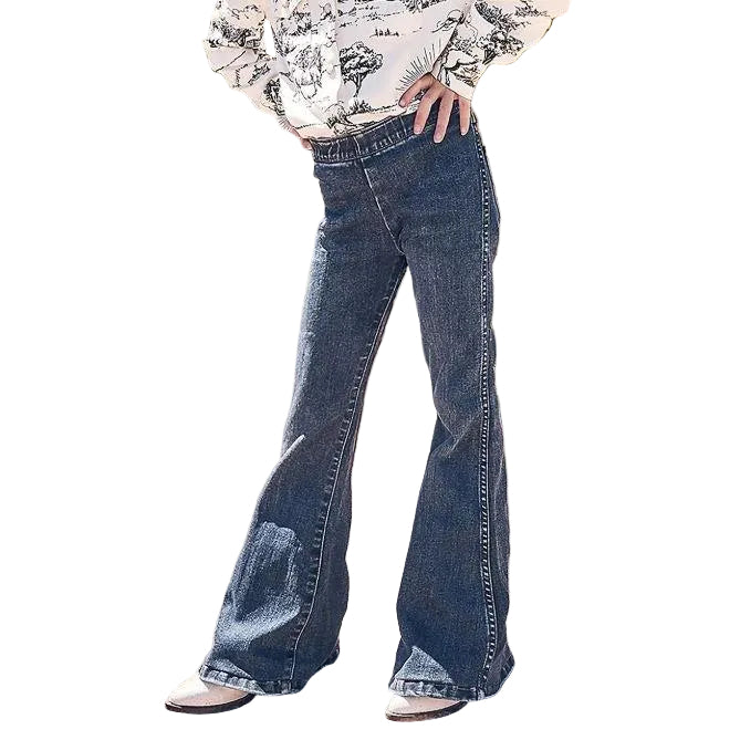 Wrangler Girl's Lainey Wilson Mid Rise Pull On Bell Bottoms - Dark