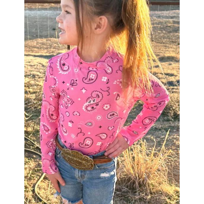 Sterling Kreek Girl's Bandana Babe Mesh Long Sleeve Shirt- Multiple Colors