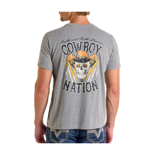 Rock & Roll Men's Short Sleeve Cowboy Nation Graphic Tee- Grey