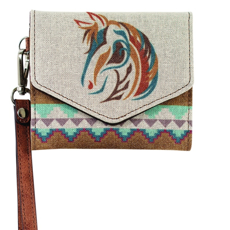 Justin Women's Mini Canvas Wallet with Horsehead- Turquoise/Brown
