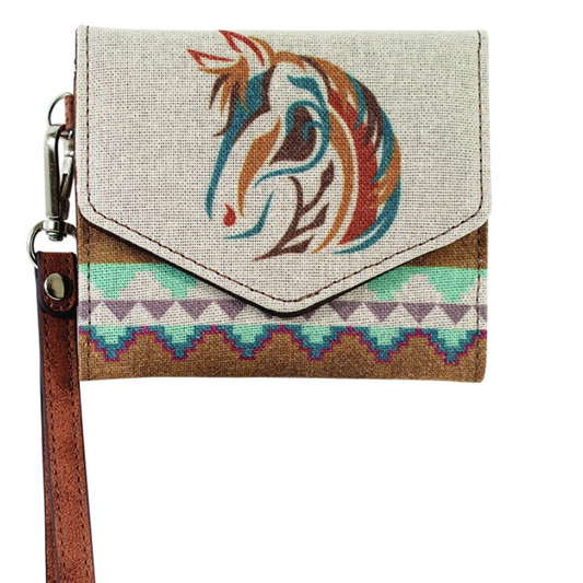 Justin Women's Mini Canvas Wallet with Horsehead- Turquoise/Brown