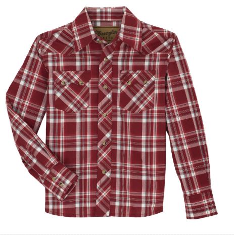 Wrangler Boy's SP25 Core Long Sleeve Shirt- Red