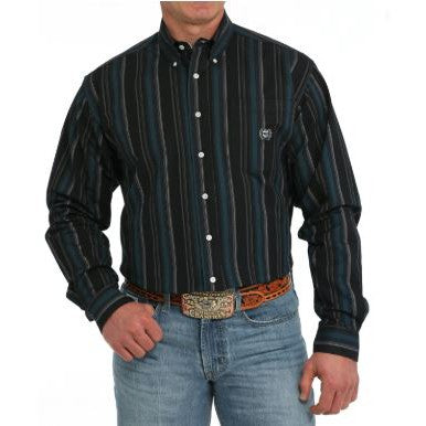 Cinch Men's Long Sleeve Oxford Stripe Shirt-Black