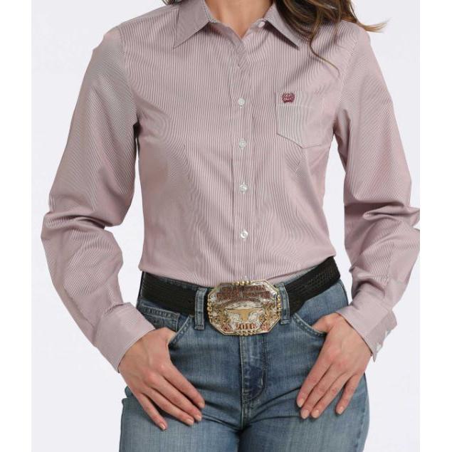 Cinch Women's Long Sleeve Stripe Shirt- Pink