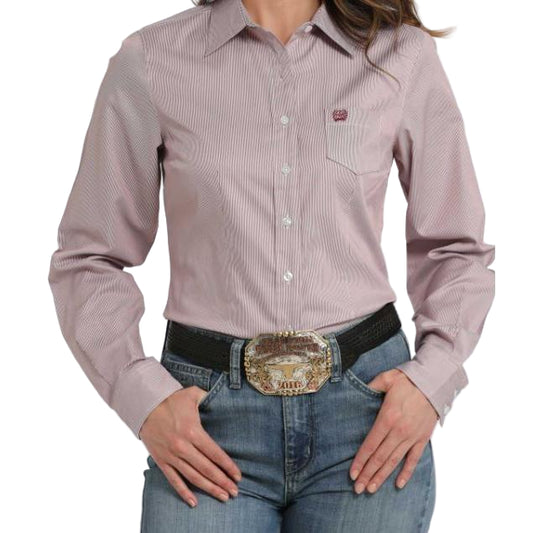 Cinch Women's Long Sleeve Stripe Shirt- Pink