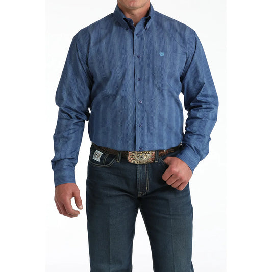 Cinch Mens Long Sleeve Western  Print Shirt- Royal Blue