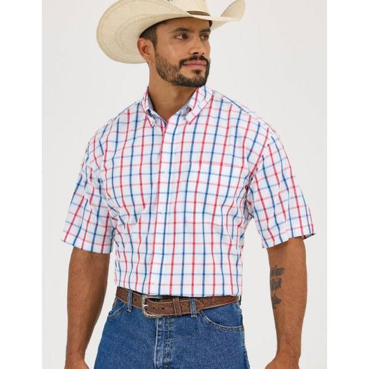 Wrangler Men's George Strait Collection Short  Sleeve Shirt- Blue/Red