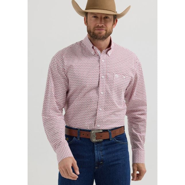 Wrangler Men's George Strait 1 Pocket Long Sleeve Shirt - Red Pattern