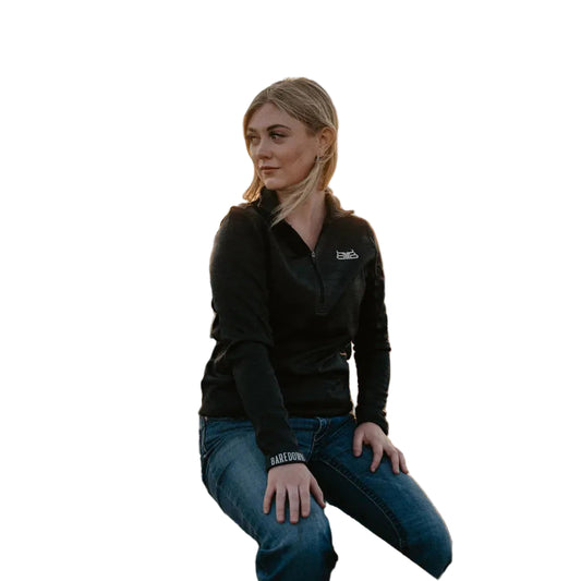 Baredown Brand Women's Long Sleeve 1/2 Zip Fleece Pullover- Black