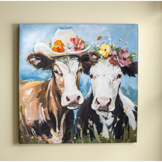 Evergreen Petal & Plow Cow Couple Canvas 24 x 24