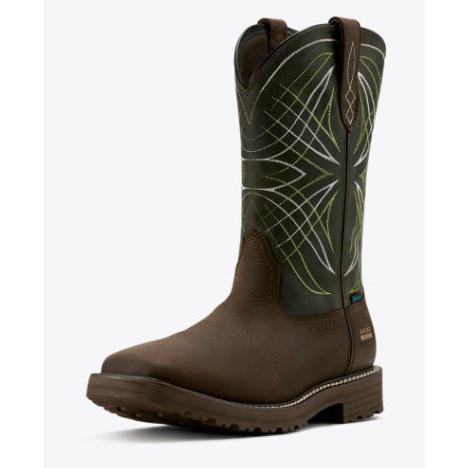 Ariat Men's Activator Waterproof Work Boots- Dark Brown/Green