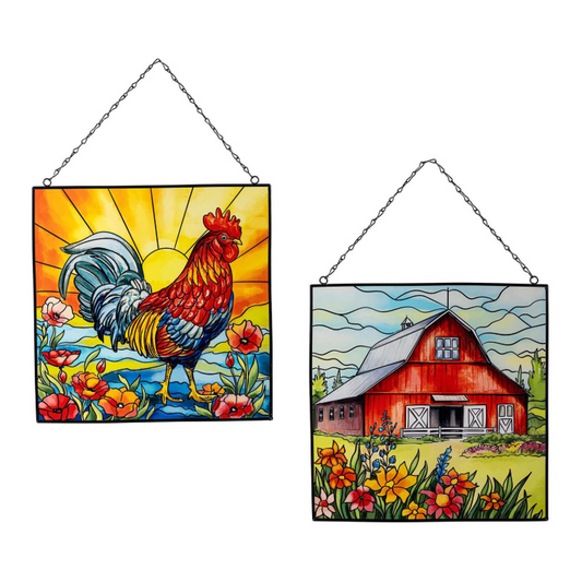 Evergreen Petal & Plow Set of Stained Glass Wall/Window Decor- 12 x 12