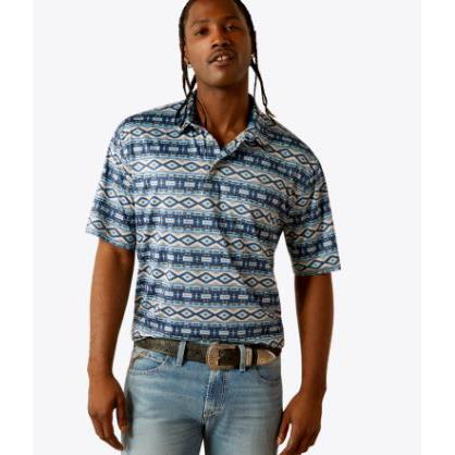 Ariat Men's Short Sleeve Charger 2.0 Printed Polo- Blue Southwest