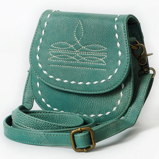 American Darling Western Stitch Leather Crossbody Saddle Purse- Teal - Irvine Tack & Western Wear