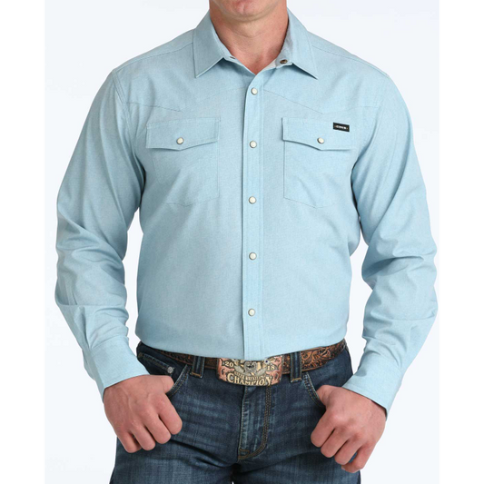 Cinch Men's Long Sleeve Camp Shirt- Light Blue