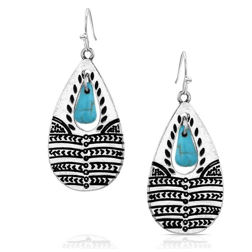 Montana Silversmiths Etched Statement Turquoise Earrings - Irvine Tack & Western Wear