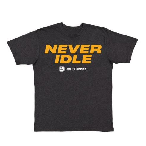 John Deere Never Idle Short Sleeve Tee Shirt- Black Heather