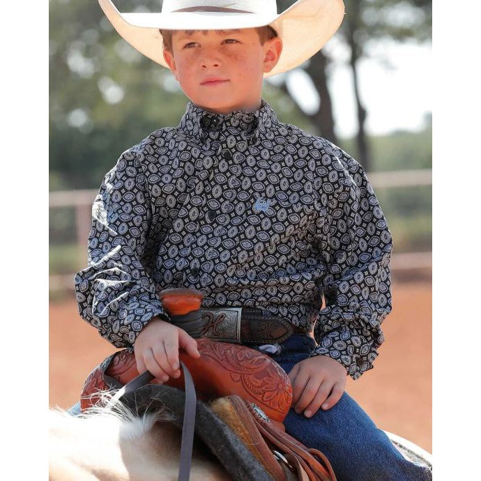 Cinch Boy's Long Sleeve Paisley Print Shirt - Black