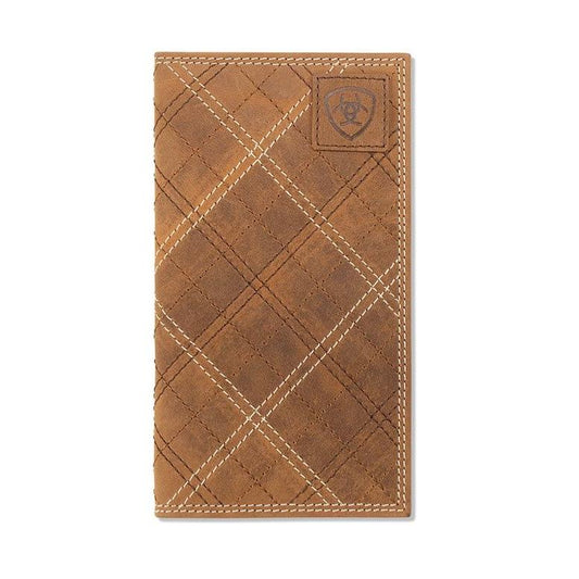 Ariat Men's Rodeo Cross Stitch Patch Wallet- Medium Brown - Irvine Tack & Western Wear