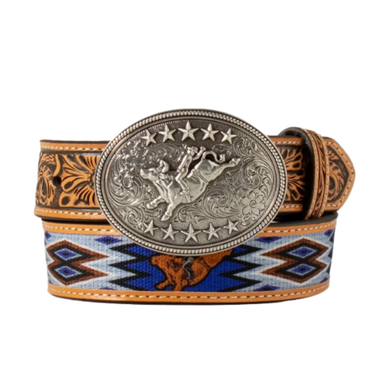3D Boy's Bullrider  1 1/4" Canvas Inlay Belt- Blue - Irvine Tack & Western Wear