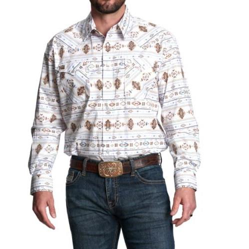 Panhandle Men's Long Sleeve Roughstock Sky & Earth Aztec Shirt- Taupe