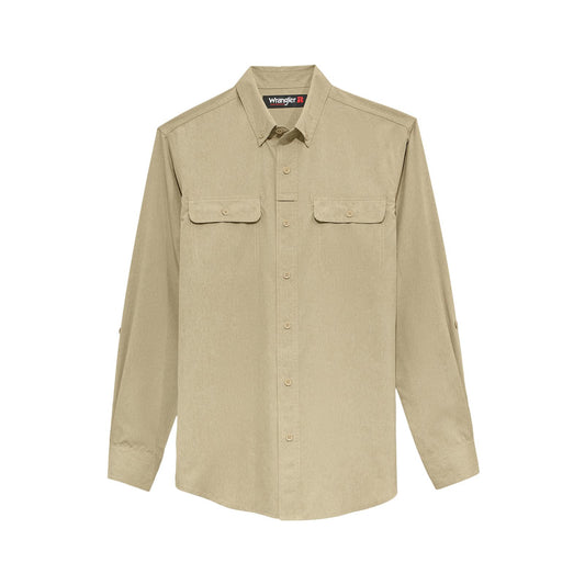 Wrangler Men's Lightweight Vented Long Sleeve Work Shirt- Khaki