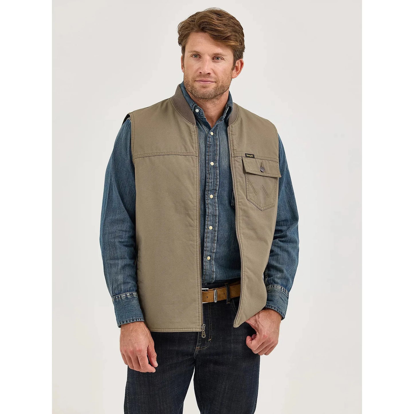 Wrangler Men's Quilt Lined Rancher Vest- Bungee Cord Taupe