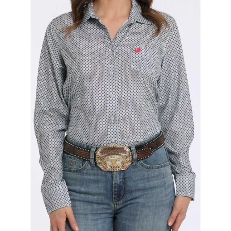 Cinch Women's Long Sleeve Print Shirt- Grey