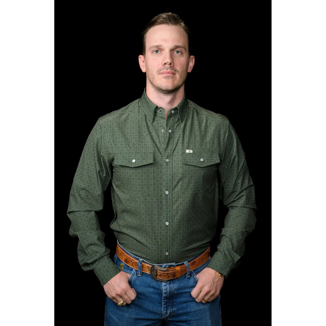 Ferrell Brand Men's The Collin Long Sleeve Snap Shirt- Green