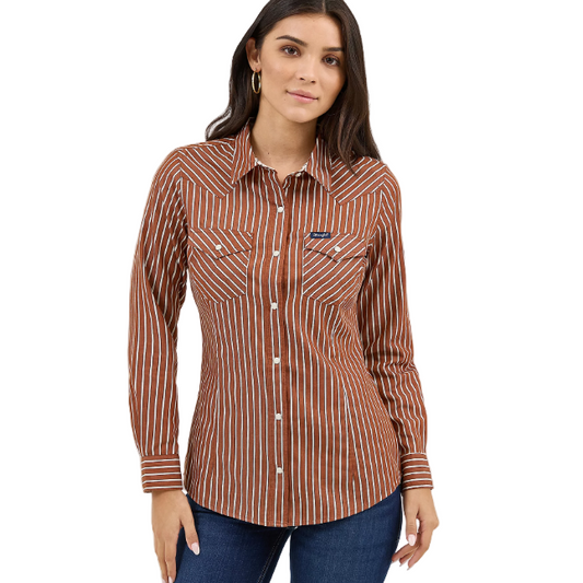Wrangler Women's Long Sleeve All Occasion Snap Shirt - Rusty Stripe