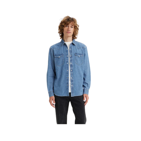 Levi Men's Denim Western Classic Fit Shirt- Stone Wash