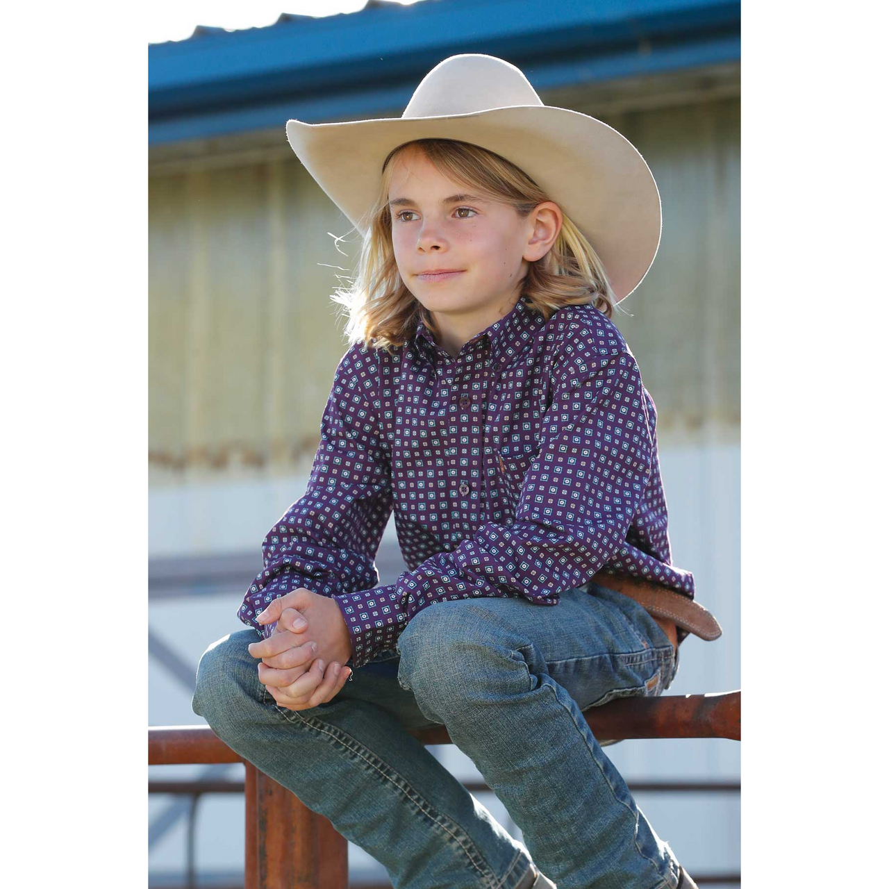 Cinch Boy's Long Sleeve Print Shirt- Purple
