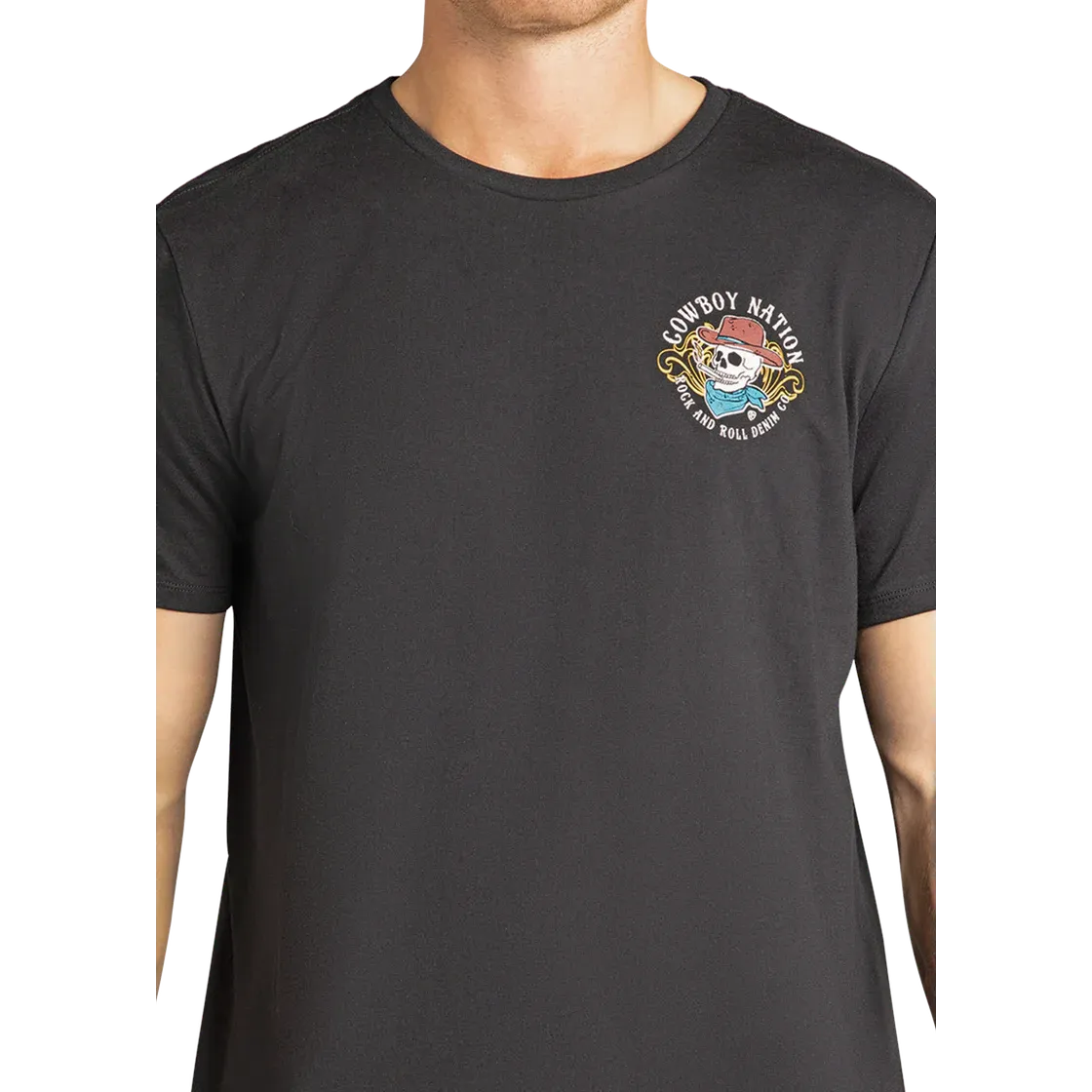 Rock & Roll Men's Short Sleeve Graphic Skull Tee Shirt- Charcoal