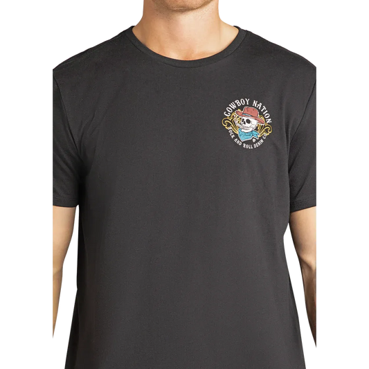 Rock & Roll Men's Short Sleeve Graphic Skull Tee Shirt- Charcoal