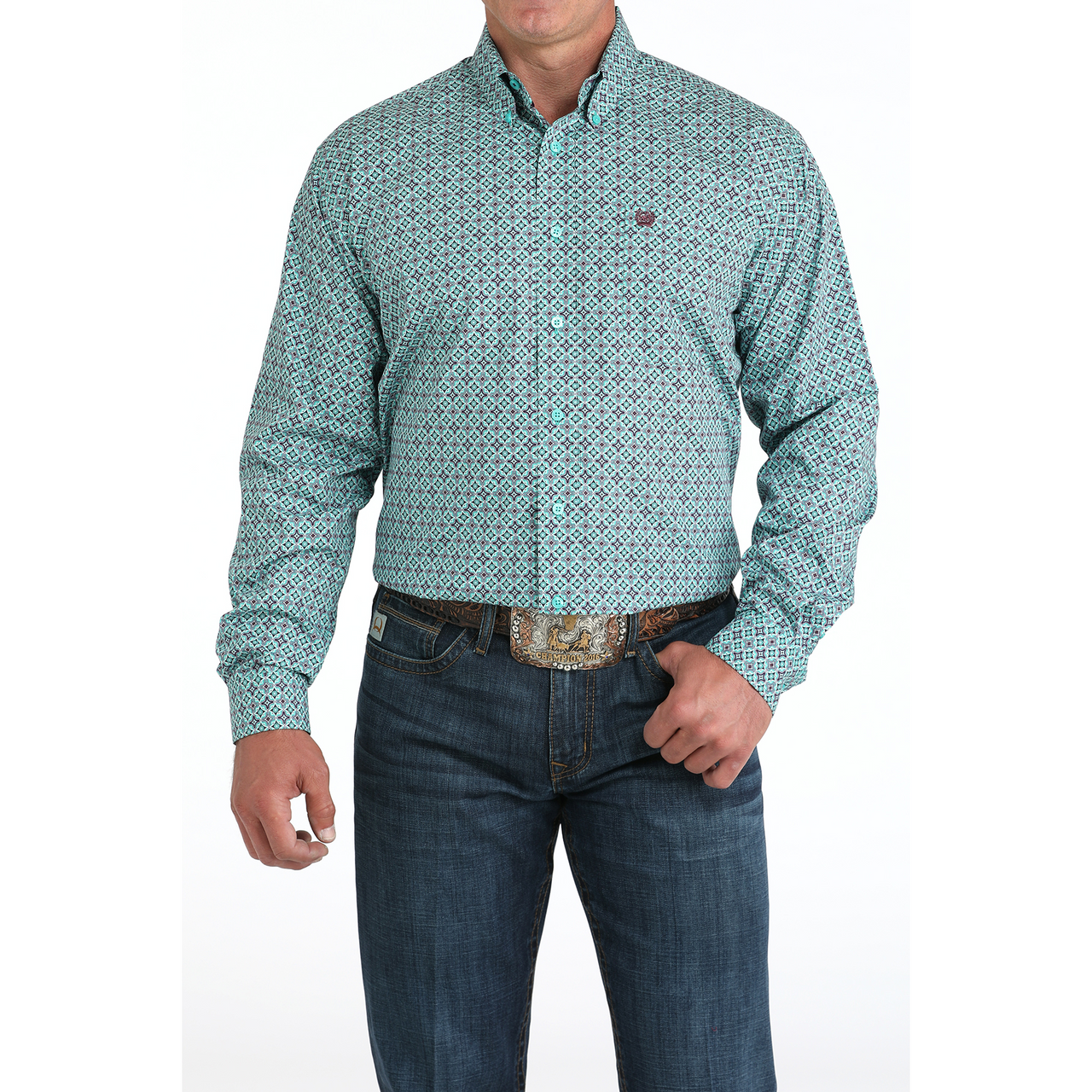 Cinch Men's Long Sleeve Print Shirt- Turquoise